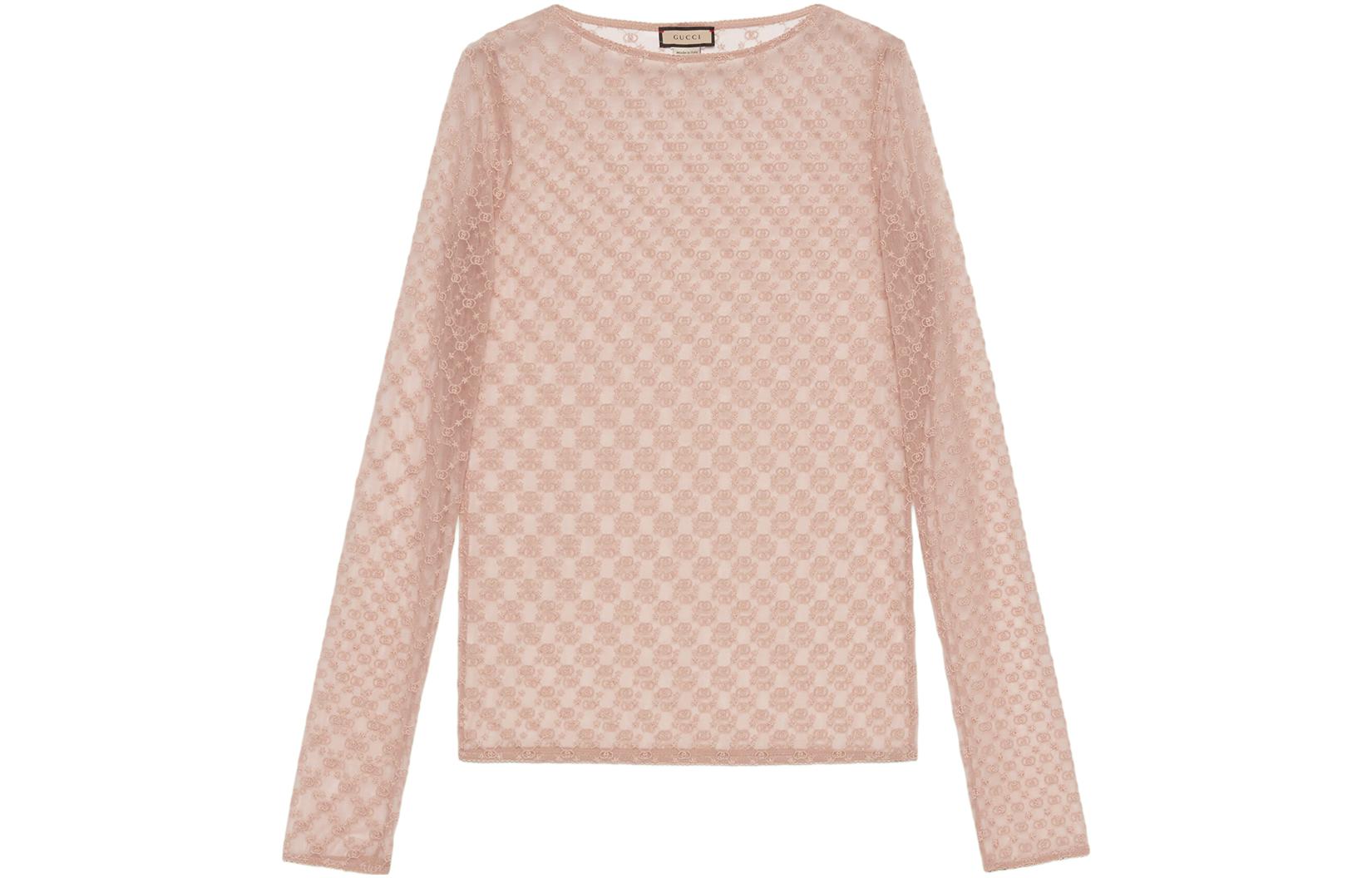 (Women) Gucci FW22 Pink Sheer Long-Sleeve Logo Tee for Women 692508-XUAEB-5101