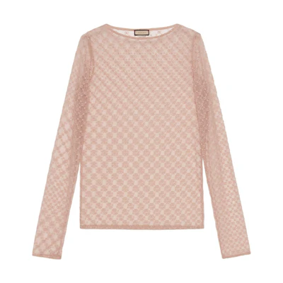(Women) Gucci FW22 Pink Sheer Long-Sleeve Logo Tee for Women 692508-XUAEB-5101