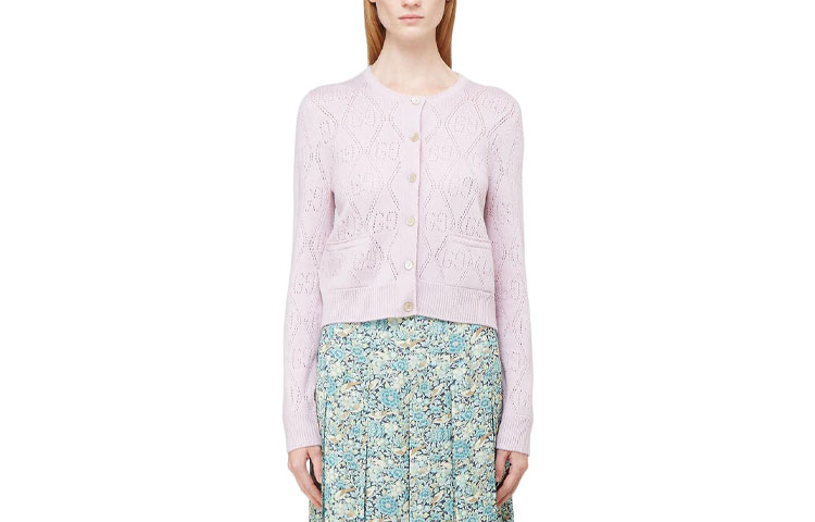 (Women) Gucci FW22 Pink Solid GG Cutout Knit Sweater 642117-XKBL7-5018