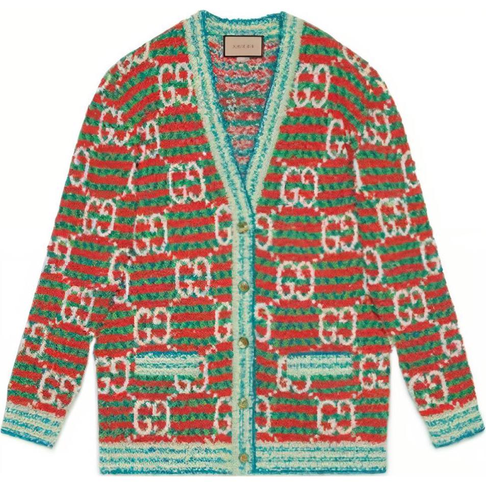 Buy (W) 구찌 FW22 레드 스트라이프 로고 브이넥 니트 가디건 692416-XKCAL-6208