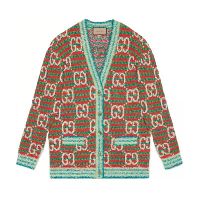 (Women) Gucci FW22 Red Striped V-neck Logo Knit Cardigan 692416-XKCAL-6208