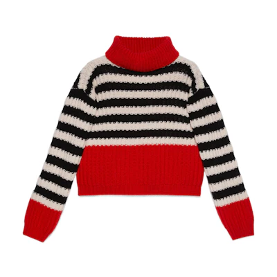 (Women) Gucci FW22 Red Striped Wool Turtleneck Sweater 718489-XKCLC-6306