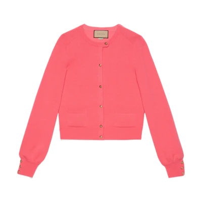 (Women) Gucci FW22 Solid Pink Long Sleeve Knit Cardigan 713291-XKCM4-5538