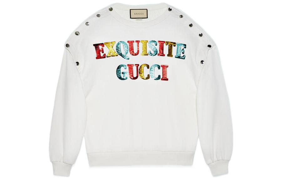 (Women) Gucci FW22 White Crewneck Sweatshirt with Colorful Logo Print 717416-XJEXN-9088
