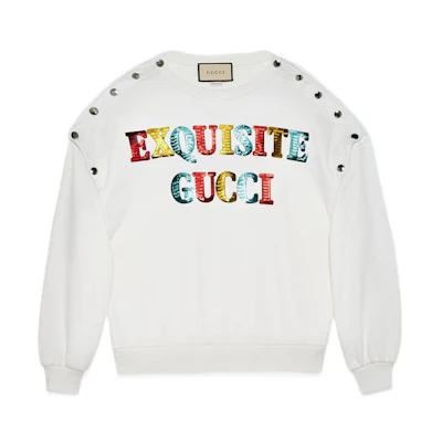 (Women) Gucci FW22 White Crewneck Sweatshirt with Colorful Logo Print 717416-XJEXN-9088