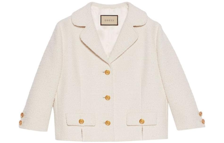 (Women) Gucci FW22 White Faux Lamb Knit Single-breasted Jacket 688984-ZAIMW-9045