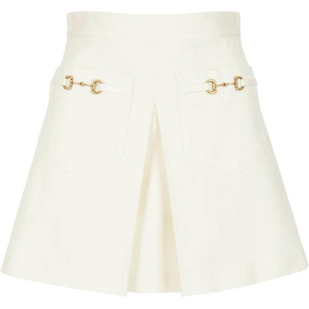 (Women) Gucci FW22 White High-Waisted Shorts with Horsebit Detail 691893-XDBX4-9133