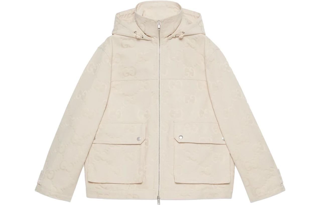 (Women) Gucci FW22 White Solid Hoodie Jacket with GG Pattern 691756ZAIDI9032