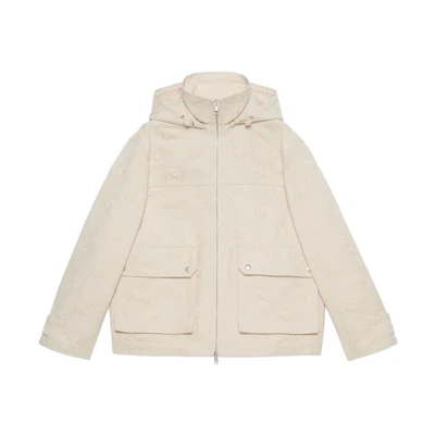 (Women) Gucci FW22 White Solid Hoodie Jacket with GG Pattern 691756ZAIDI9032