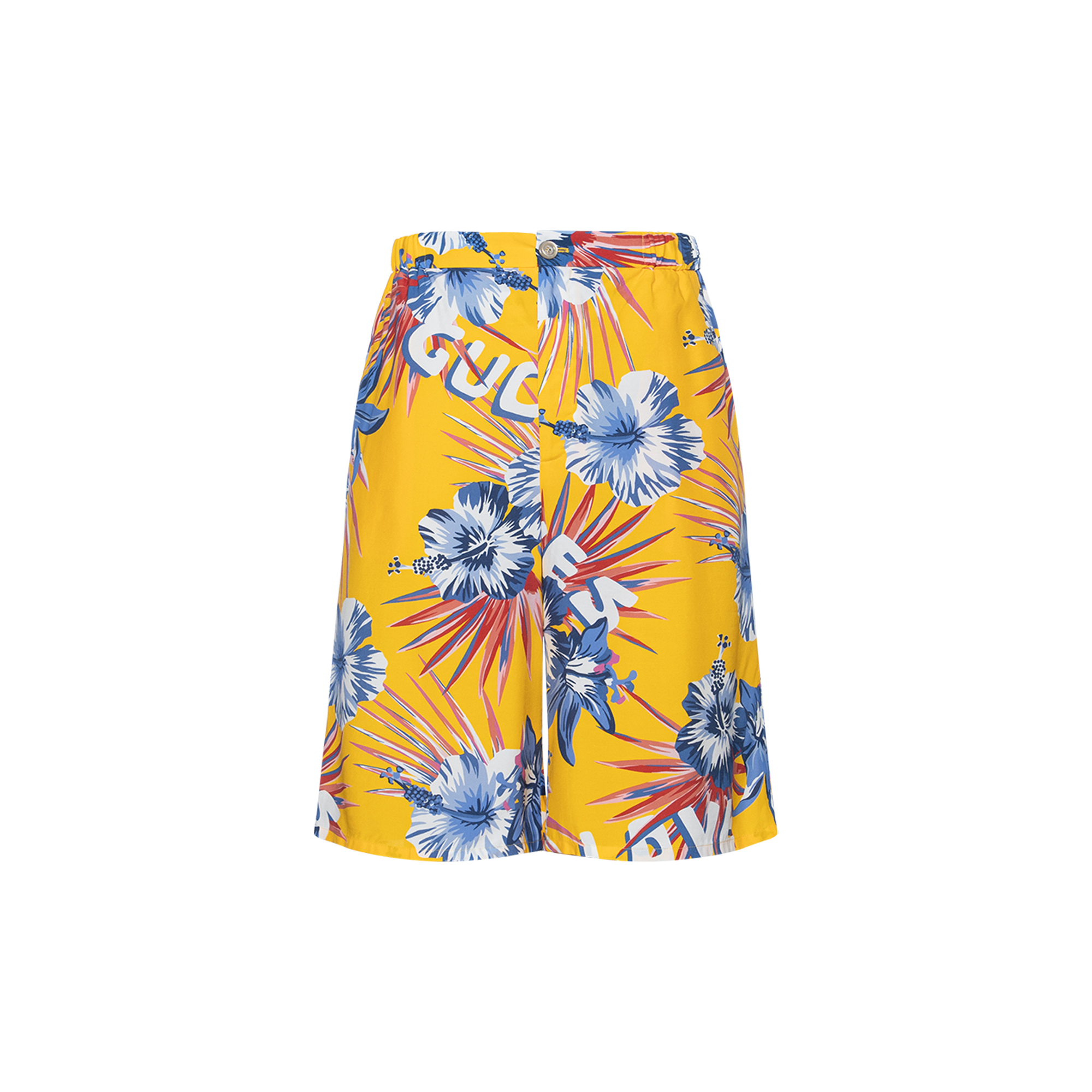 (Women) Gucci FW22 Yellow Floral Print Button Straight Shorts 697957-ZAI5S-7637