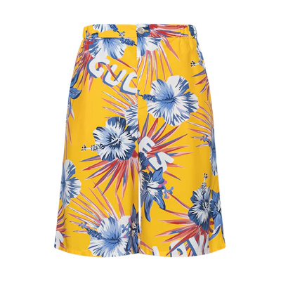 (Women) Gucci FW22 Yellow Floral Print Button Straight Shorts 697957-ZAI5S-7637