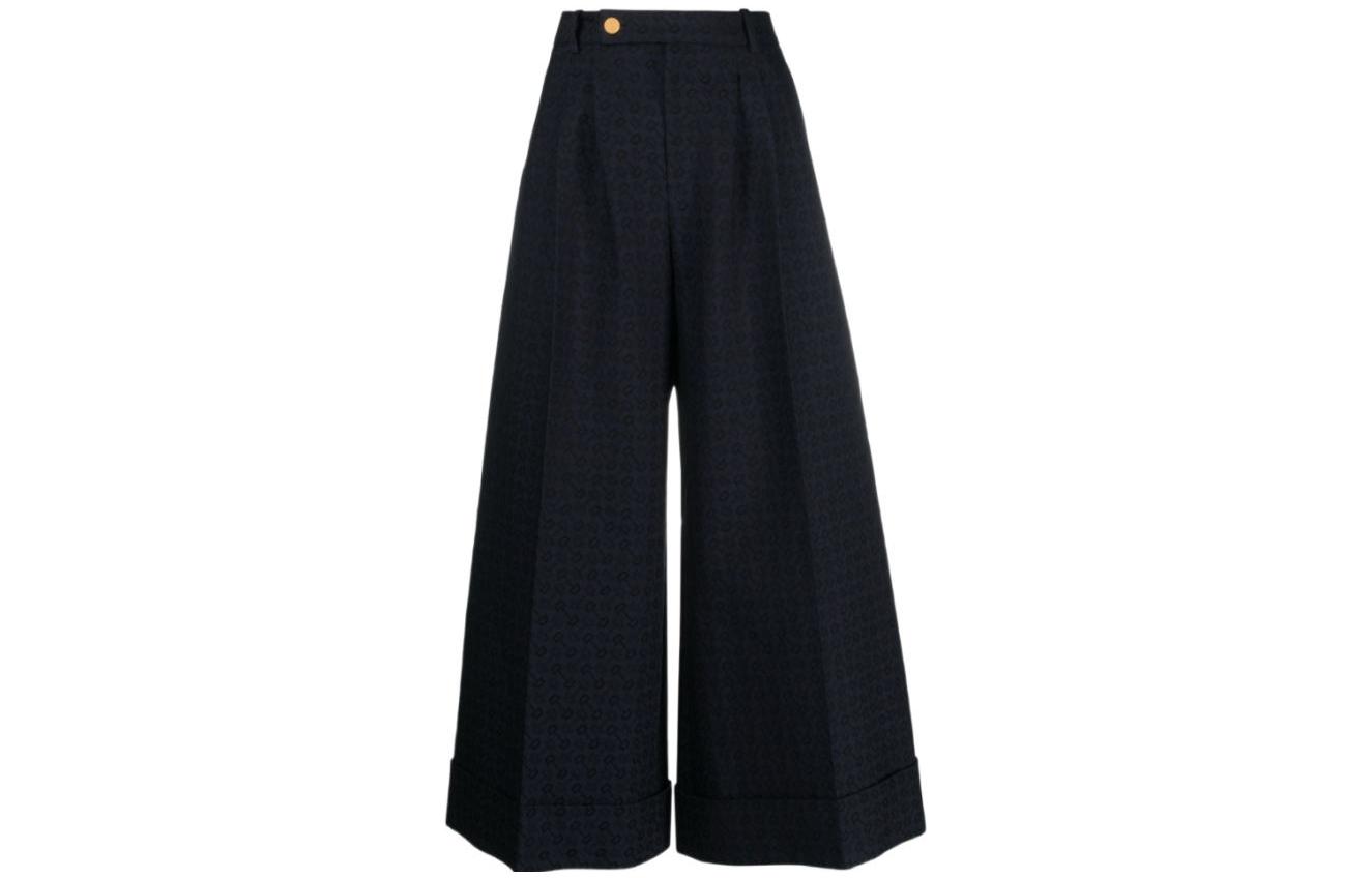(Women) GUCCI FW23  Black Wide-Leg Pants with All-Over Logo Print. 744866-ZAKIU-4440
