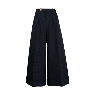 (Women) GUCCI FW23 Black Wide-Leg Pants with All-Over Logo Print. 744866-ZAKIU-4440