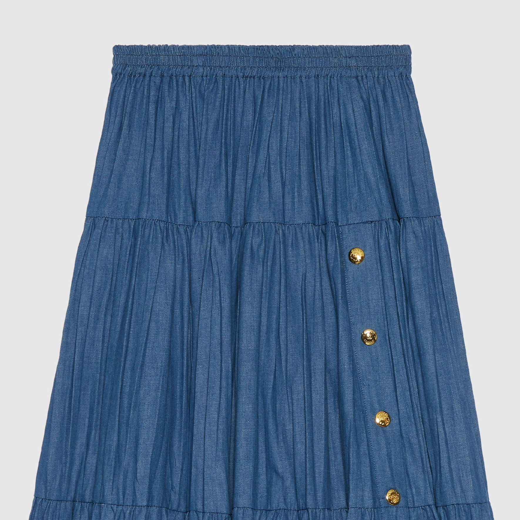 Sizing (W) 구찌 FW23 블루 와이드레그 플리츠 버튼 데님 진. 748653-XDCNJ-4011