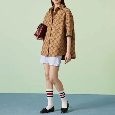 (W) GUCCI FW23 驼色经典方领长袖衬衫 754417-ZAHT5-2580 Lookbook (W) GUCCI FW23 驼色经典方领长袖衬衫 754417-ZAHT5-2580