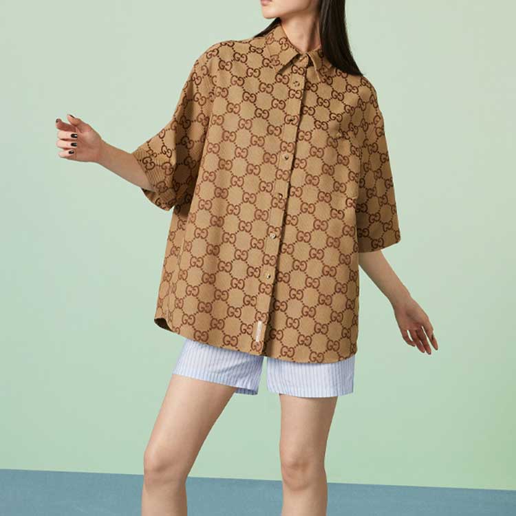 (Women) GUCCI FW23  Camel Classic Square Collar Long Sleeve Shirt. 754417-ZAHT5-2580 圖 4