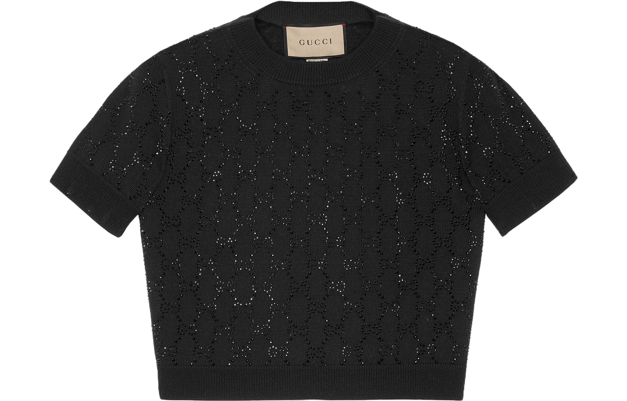 (Women) GUCCI FW23  Diamond Letter Print Knit Pullover in Pearlescent Pink. 748886-XKDBL-6361