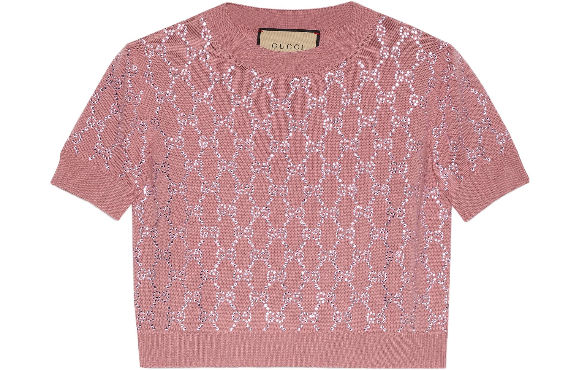 Order (Women) GUCCI FW23  Diamond Letter Print Knit Pullover in Pearlescent Pink. 748886-XKDBL-6361