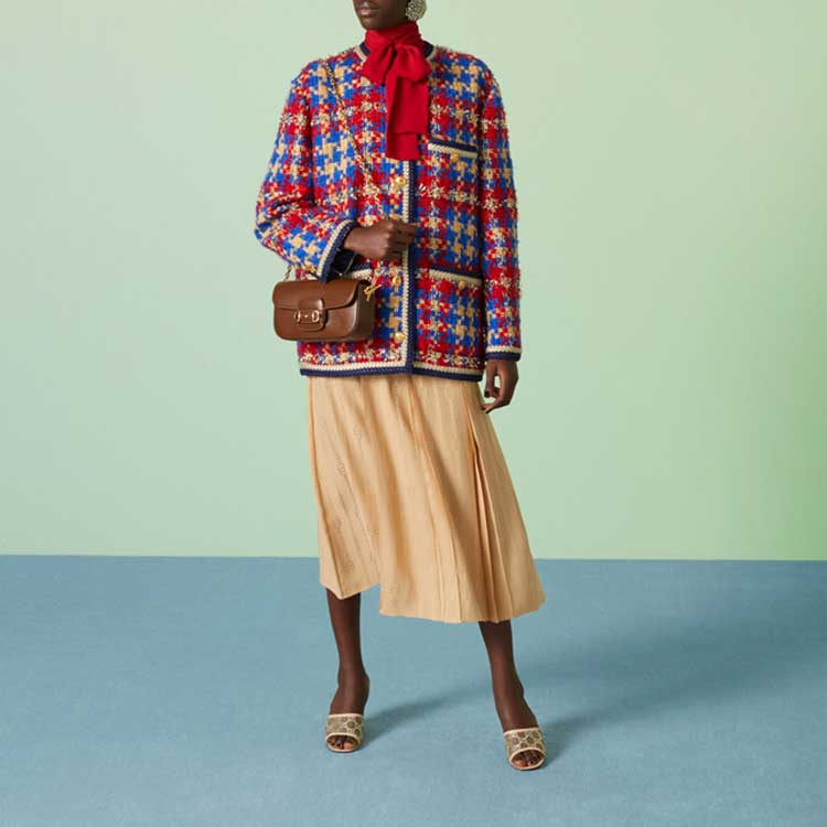 Lookbook (W) Abrigo de Lana GUCCI FW23 con Hilo Dorado-Plata Cuadros - Multicolor. 752636-ZANFJ-4447