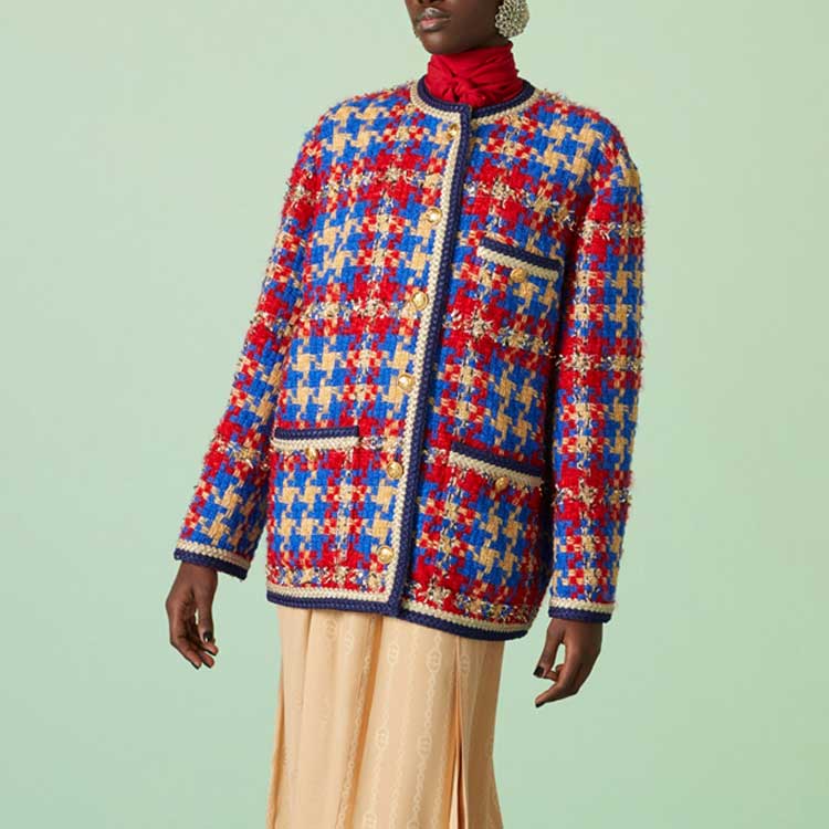 Purchase (W) Abrigo de Lana GUCCI FW23 con Hilo Dorado-Plata Cuadros - Multicolor. 752636-ZANFJ-4447