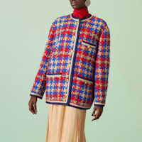 Purchase (Women) GUCCI FW23 Wool Coat with Gold-Silver Thread Plaid - Multicolor. 752636-ZANFJ-4447