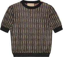 (Women) GUCCI FW23 Black Jacquard Horsebit Knit Short Sleeve Top for Women 766241-XKDMC-1082 (Women) GUCCI FW23 Black Jacquard Horsebit Knit Short Sleeve Top for Women 766241-XKDMC-1082