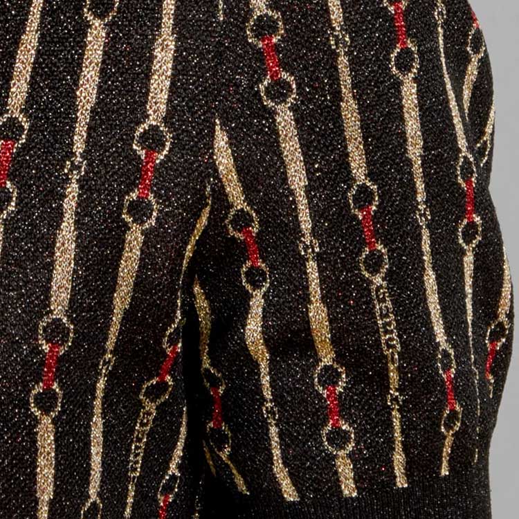 Details for (Women) GUCCI FW23 Black Jacquard Horsebit Knit Short Sleeve Top for Women 766241-XKDMC-1082