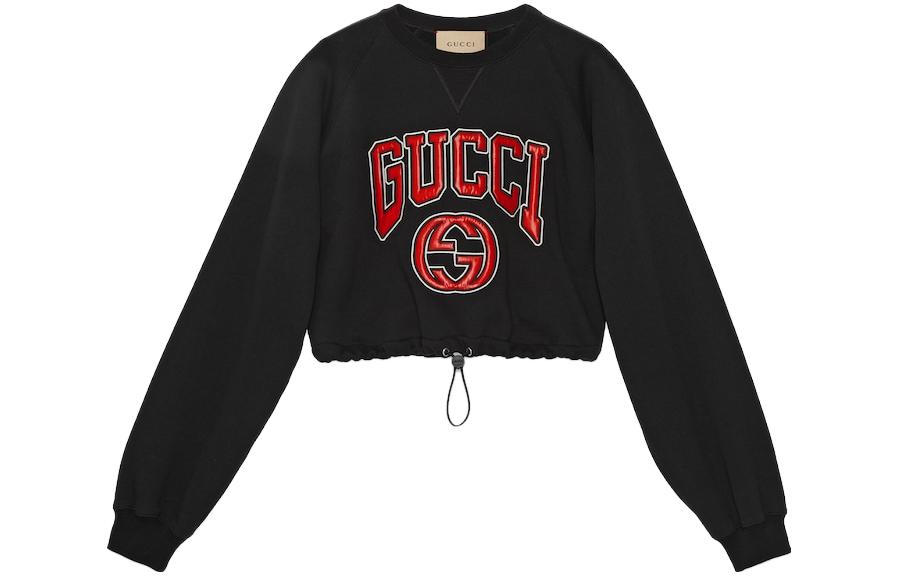(Women) Gucci FW23 Black Logo Embroidered Crewneck Sweatshirt 760366-XJF0W-1043
