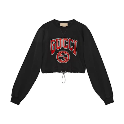 (Women) Gucci FW23 Black Logo Embroidered Crewneck Sweatshirt 760366-XJF0W-1043