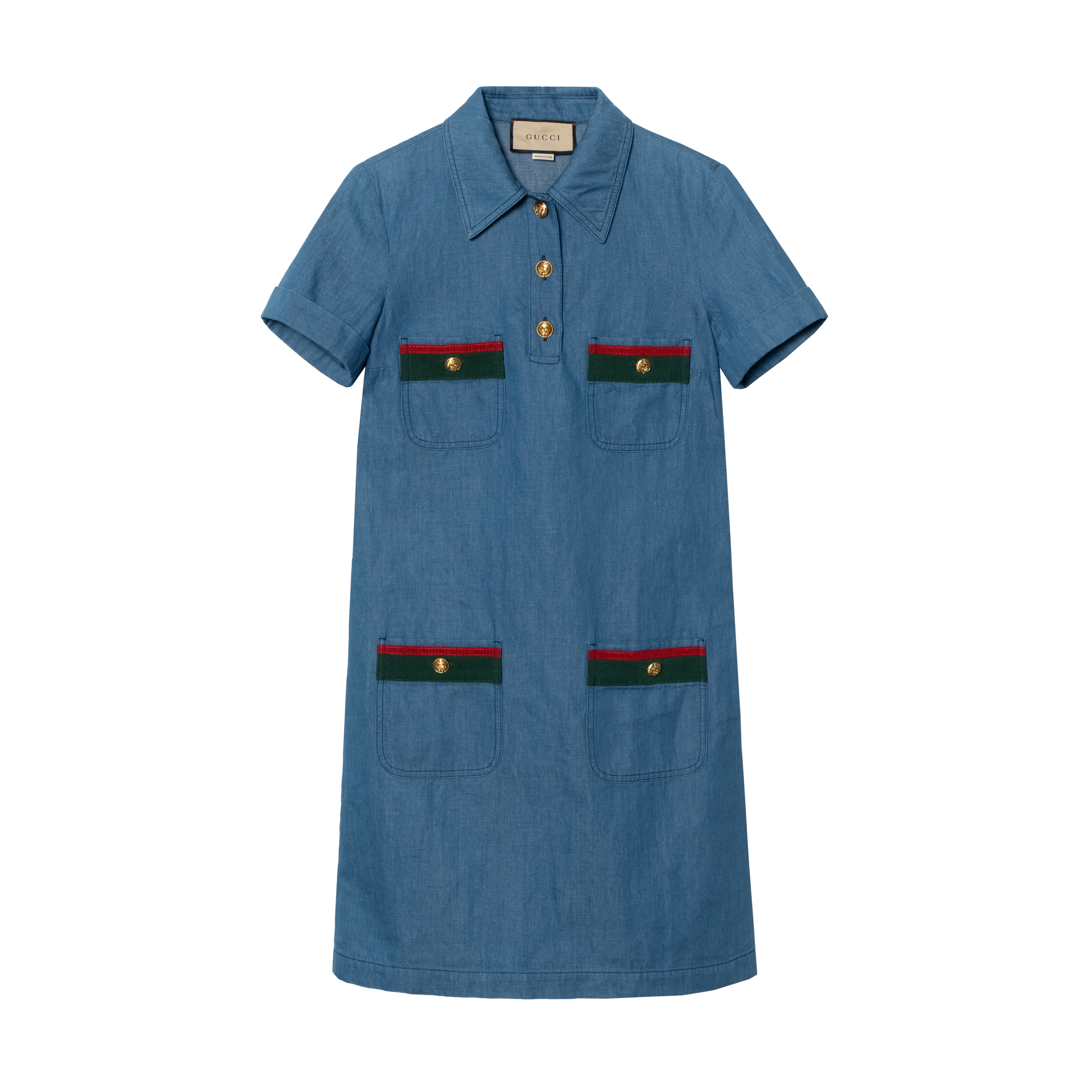 (Women) Gucci FW23 Blue Polo Dress with Striped Trim 753515-XDCMH-4447