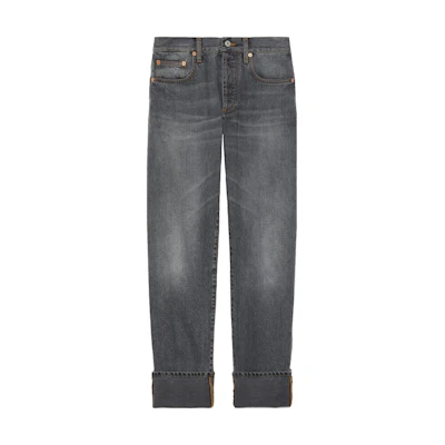(Women) Gucci FW23 Dark Grey Crystal Embellished Straight Jeans 760028-XDCPE-1026