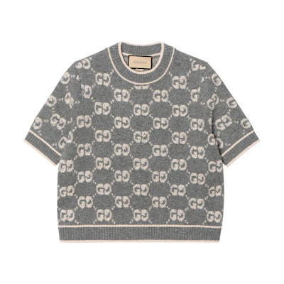 (Women) Gucci FW23 GG Jacquard Crew Neck Short Sleeve Knit Sweater 770059-XKCNA-1130