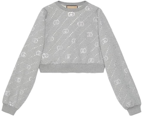 (W) グッチ FW23 グレー クリスタル装飾 クルーネック スウェットシャツ 760613-XJF01-1056 Buy (W) グッチ FW23 グレー クリスタル装飾 クルーネック スウェットシャツ 760613-XJF01-1056