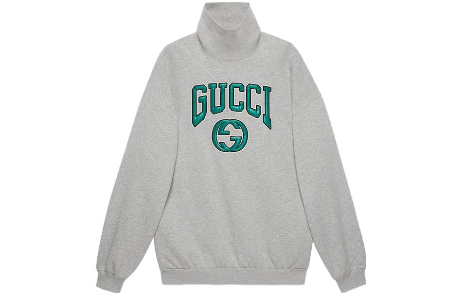 (Women) Gucci FW23 Grey Letter Print Turtleneck Long Sleeve Sweatshirt 760367-XJF0Q-1192