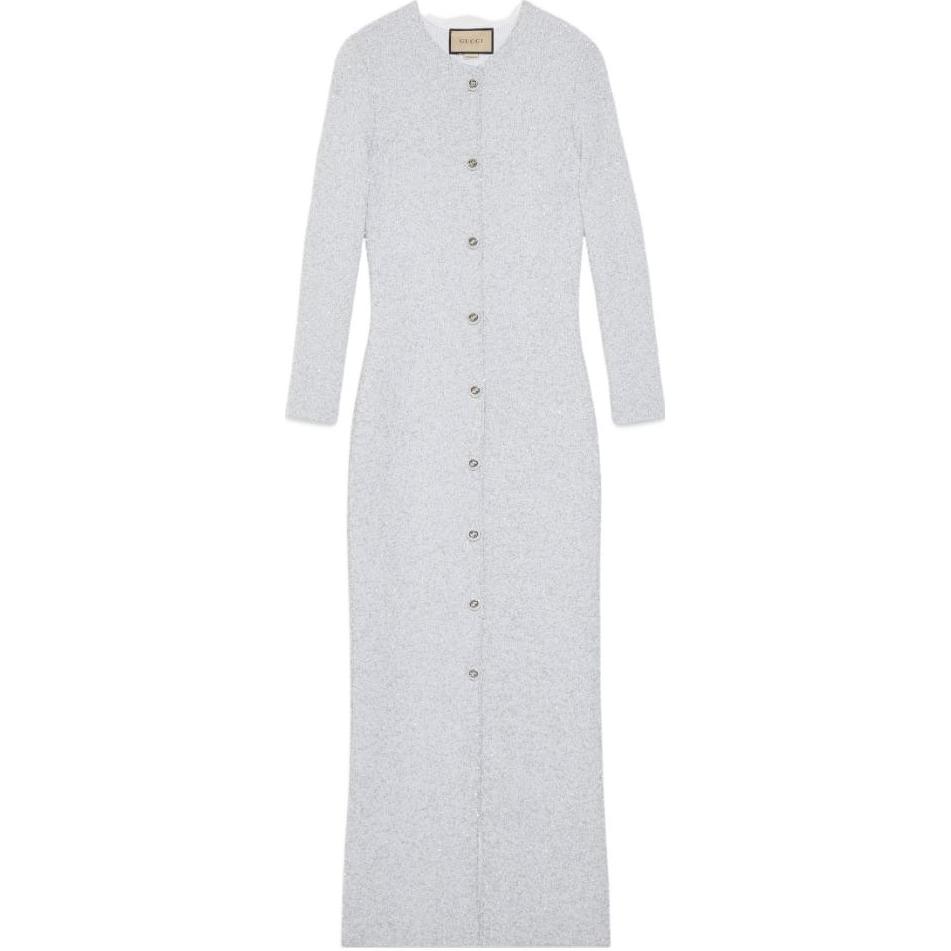 (Women) Gucci FW23 Grey Long Sleeve Buttoned Dress 775545-XKDX0-9096