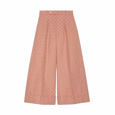 (Women) Gucci FW23 Light Pink Logo-Print Flared Casual Pants 744866-ZAF4S-5454