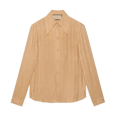 (Women) GUCCI FW23 Monogram Print Long Sleeve Polo Shirt Beige . 744781-ZAM48-2288