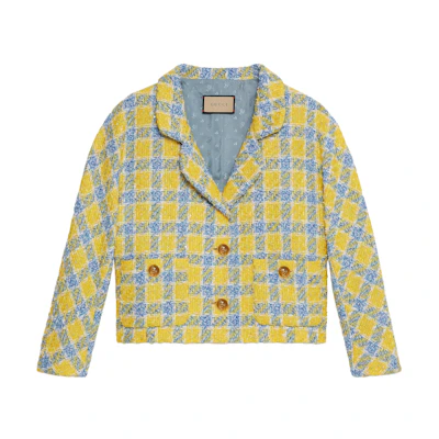 (Women) Gucci FW23 Multicolor Plaid Metallic Tweed Long Sleeve Jacket 752649-ZANFH-7782