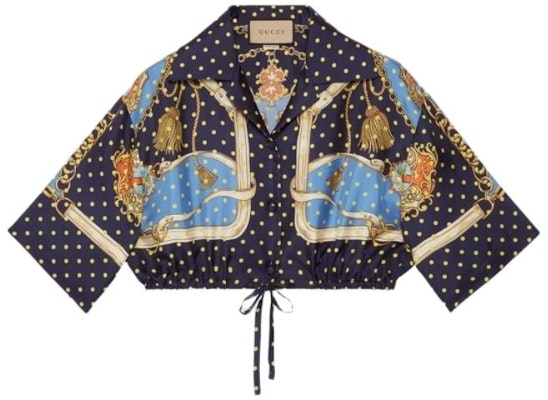 (W) 구찌 FW23 폴카 도트 큐반 칼라 반소매 셔츠 여성 블루 744796-ZANUR-4717 Order (W) 구찌 FW23 폴카 도트 큐반 칼라 반소매 셔츠 여성 블루 744796-ZANUR-4717