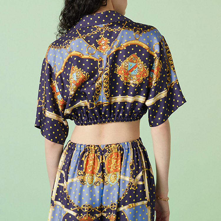 Shop (W) 구찌 FW23 폴카 도트 큐반 칼라 반소매 셔츠 여성 블루 744796-ZANUR-4717