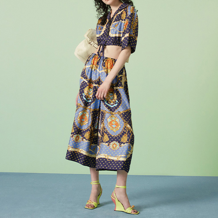 Purchase (W) 구찌 FW23 폴카 도트 큐반 칼라 반소매 셔츠 여성 블루 744796-ZANUR-4717