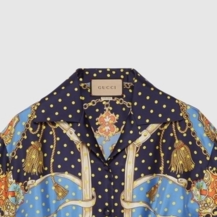 Details for (W) 구찌 FW23 폴카 도트 큐반 칼라 반소매 셔츠 여성 블루 744796-ZANUR-4717