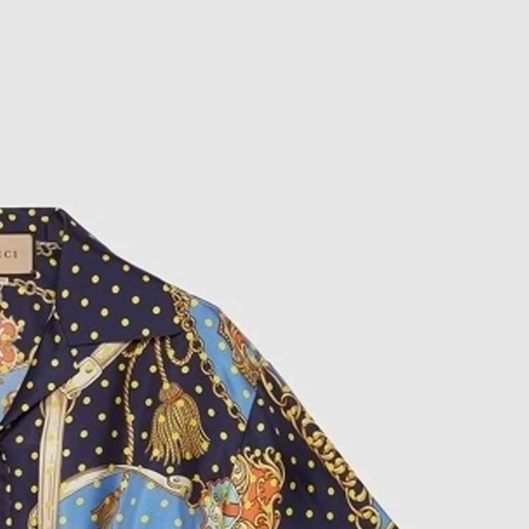 Sizing (W) 구찌 FW23 폴카 도트 큐반 칼라 반소매 셔츠 여성 블루 744796-ZANUR-4717