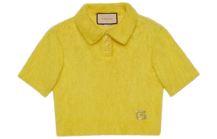 (Women) Gucci FW23 Polo Collar Short Sleeve Knit Sweater with Letter Trim 761074-XKDKD-7738