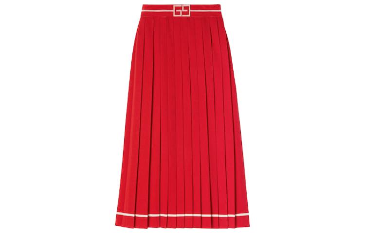 (Women) Gucci FW23 Red Casual Maxi Skirt with Color-block Letter Trim 748901-XKDG3-6367