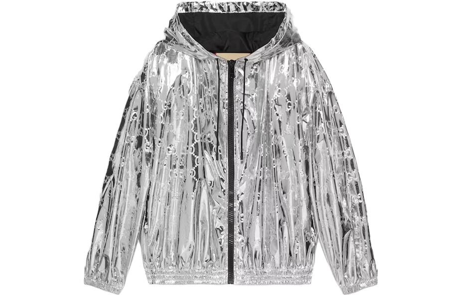 (Women) Gucci FW23 Silver Shiny Hooded Zip Jacket 752508-ZAMVK-1164