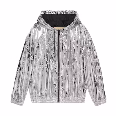 (Women) Gucci FW23 Silver Shiny Hooded Zip Jacket 752508-ZAMVK-1164