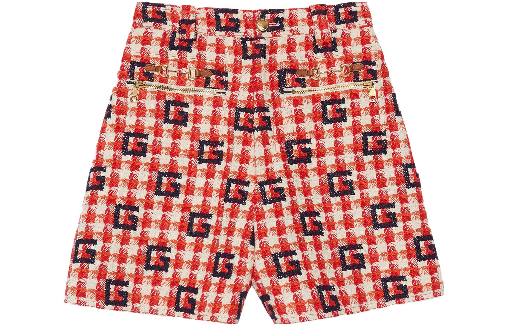 (Women) Gucci FW23 Valentine's Houndstooth Logo Shorts for Women Red 741352-Z8BJS-6312