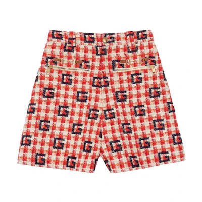 (Women) Gucci FW23 Valentine's Houndstooth Logo Shorts for Women Red 741352-Z8BJS-6312