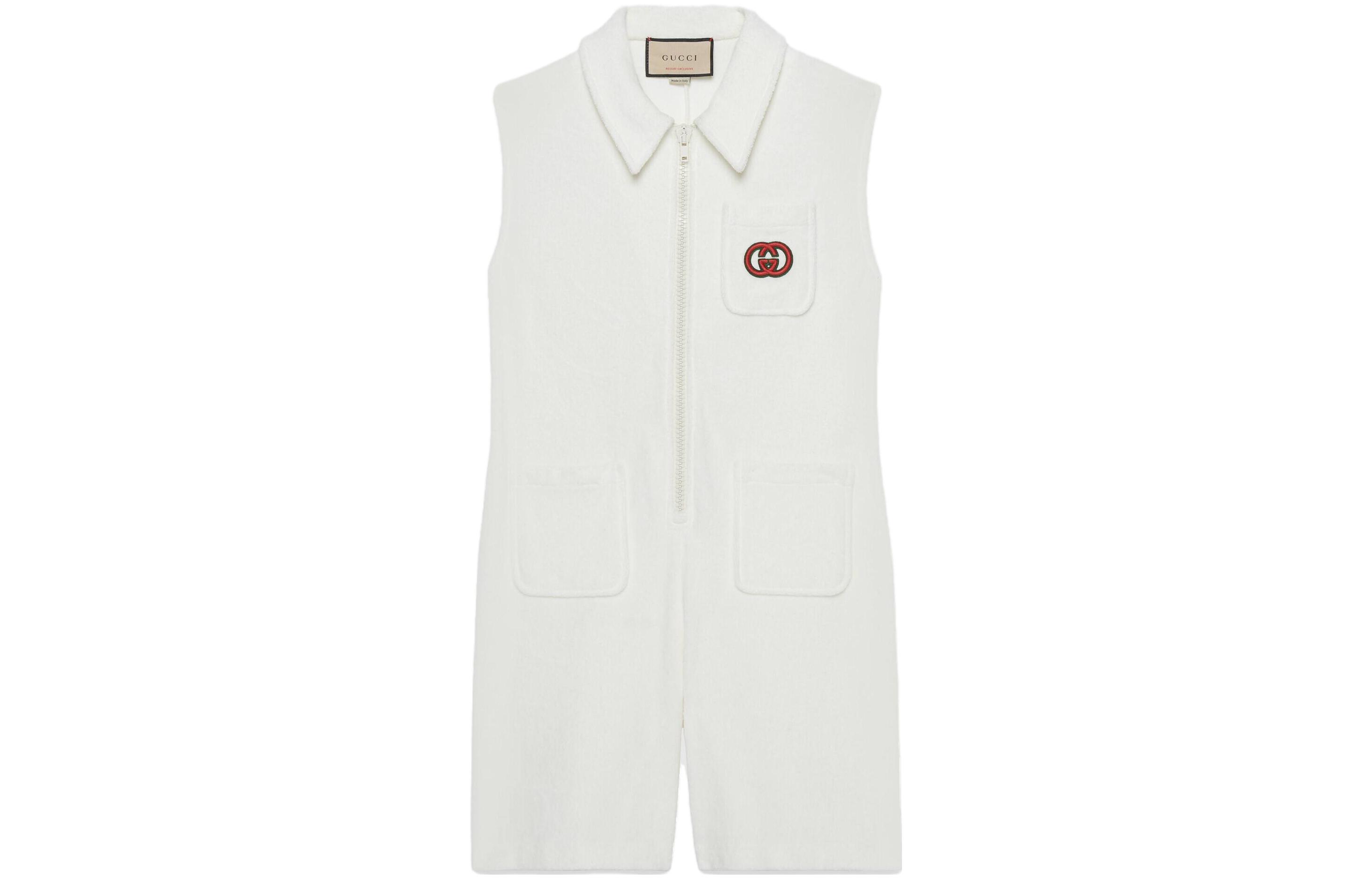 (Women) Gucci FW23 White Nylon Sleeveless Jumpsuit with Logo Pocket 748497-XJFNY-9791